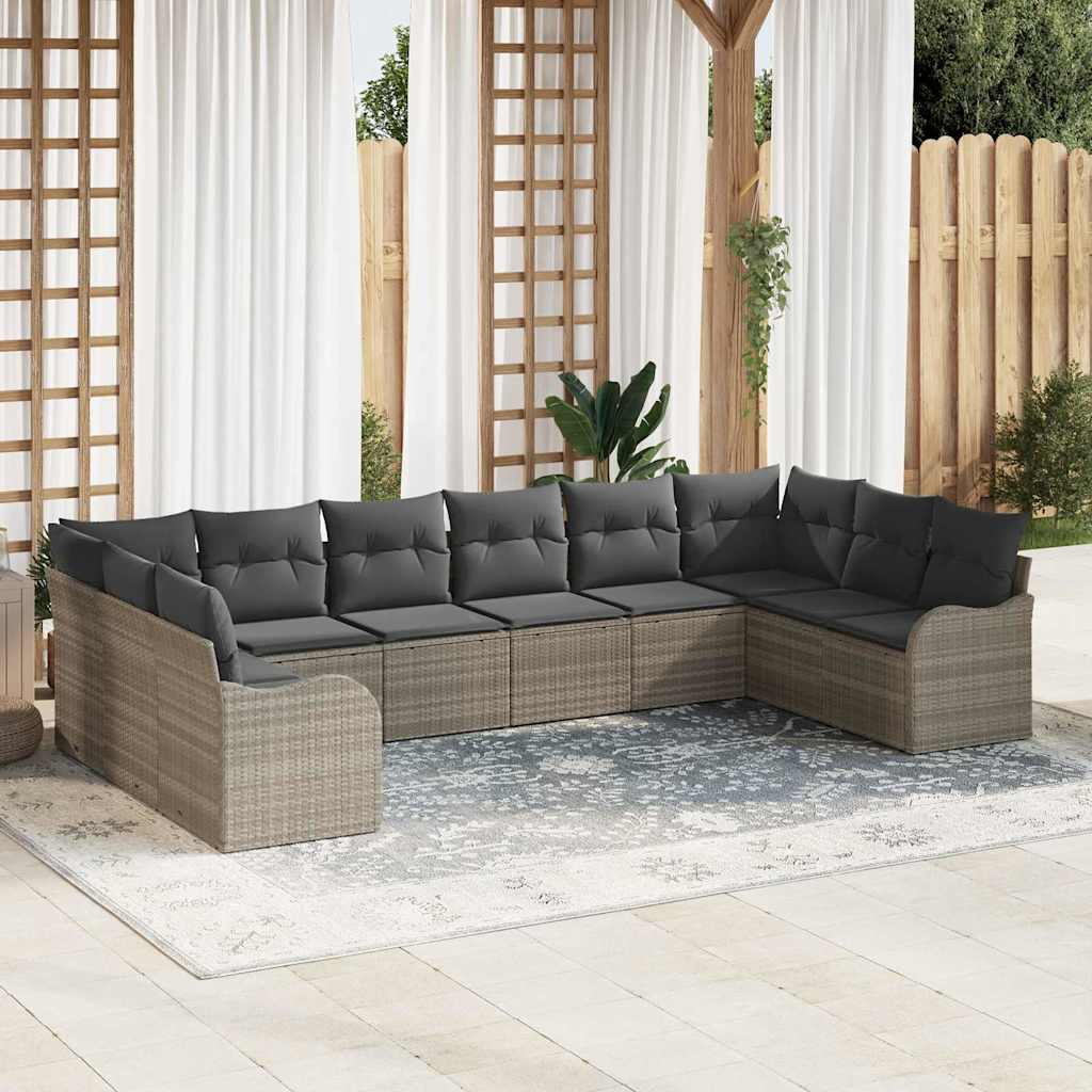 Gartensofa-set 10 pcs Hellgrau Poly-Rattan