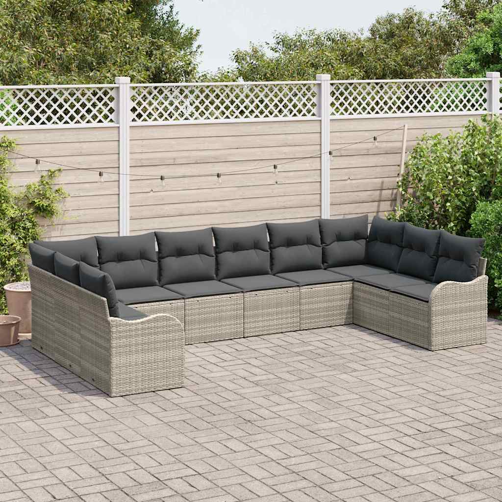Gartensofa-set 10 pcs Hellgrau Poly-Rattan