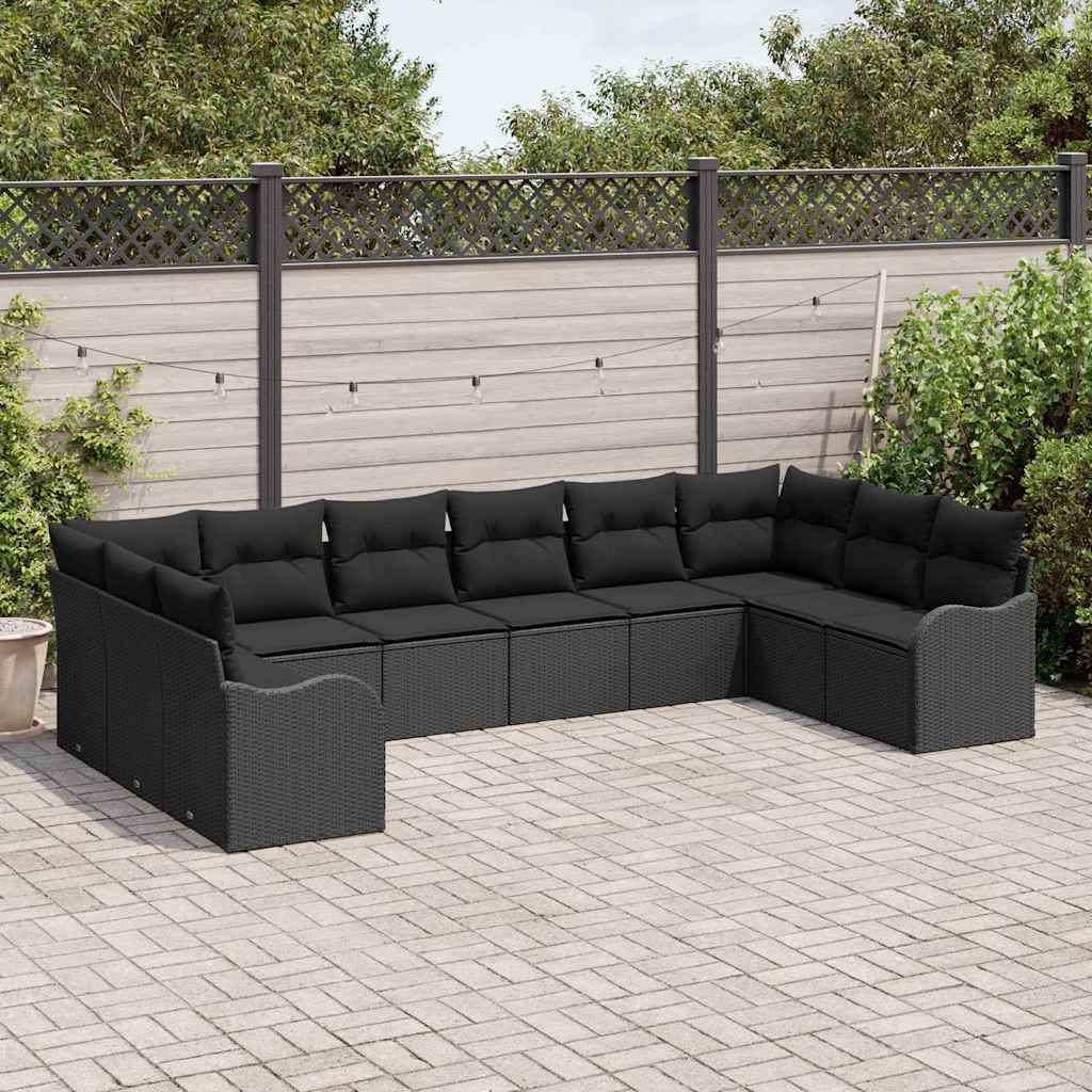 Gartensofa-set 10 stk. Schwarz Poly-Rattan