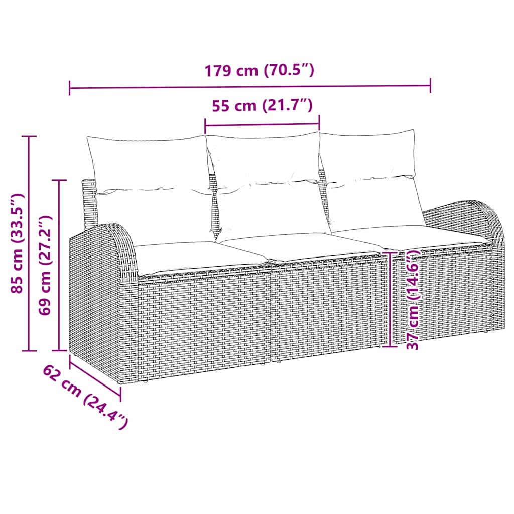 Gartensofa-set Grau Poly-Rattan