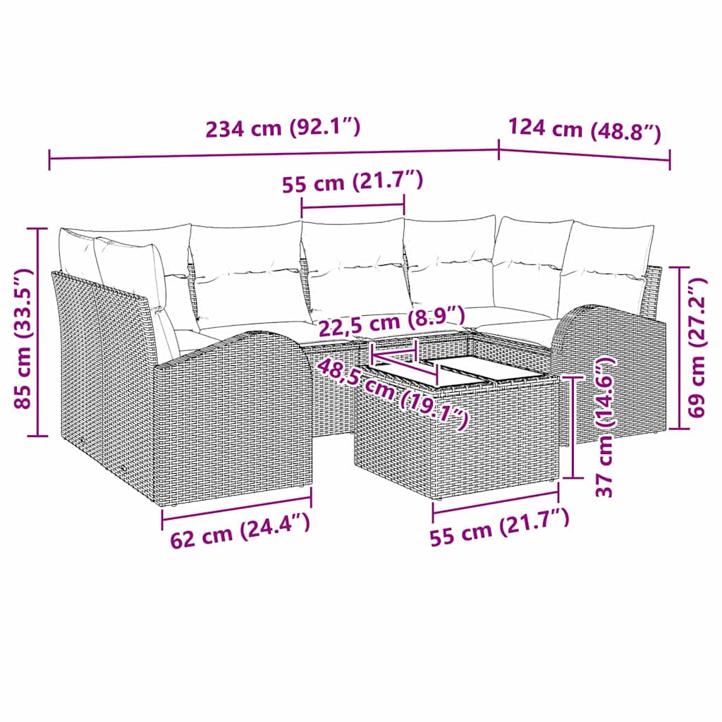Gartensofa-set Grau 55 x 55 x 37 cm Poly-Rattan