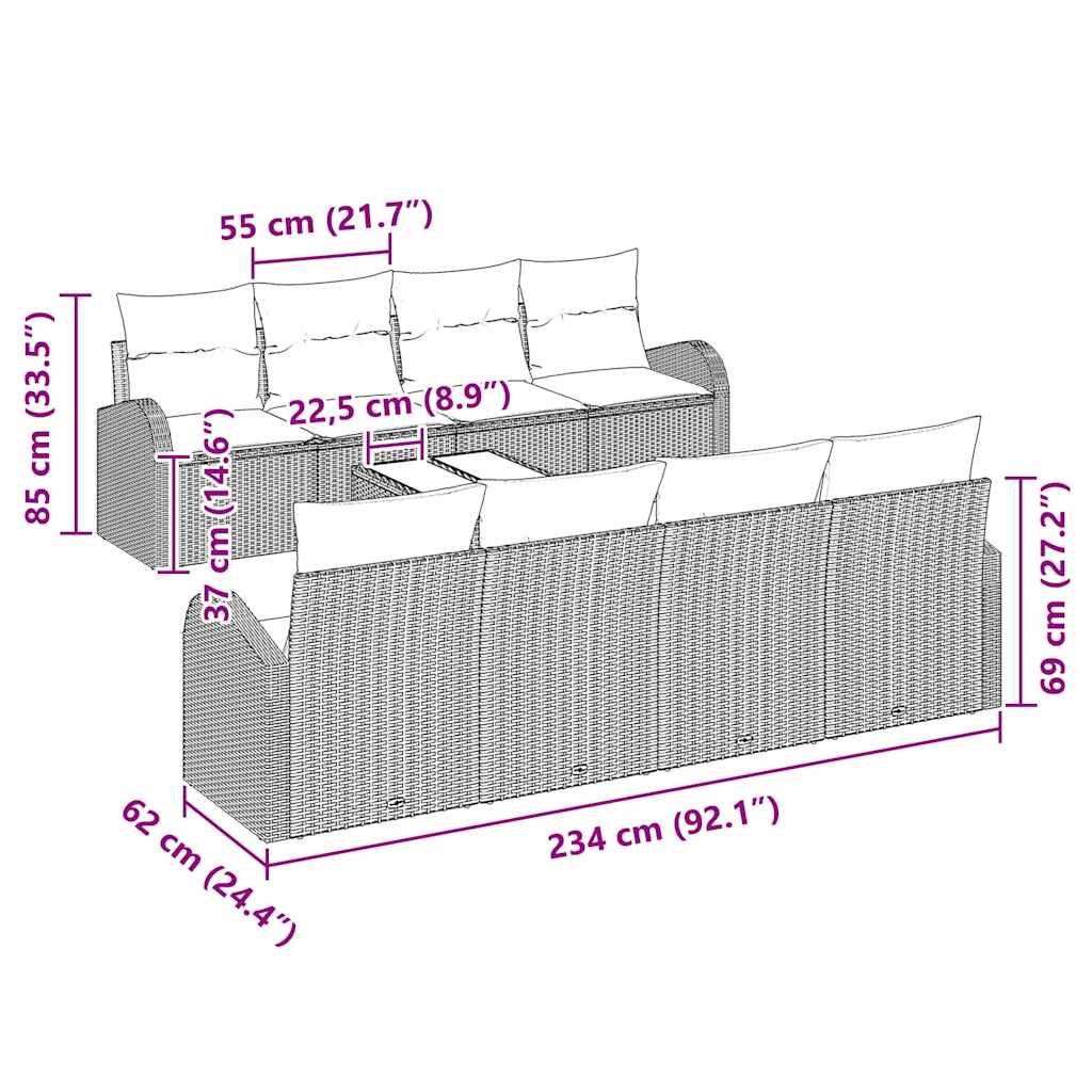 Gartensofa-set Grau 55 x 55 x 37 cm Poly-Rattan