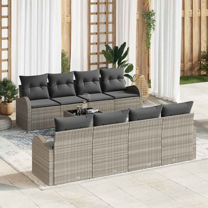 Gartensofa-set 9 stk. Hellgrau 55 x 55 x 37 cm Poly-Rattan