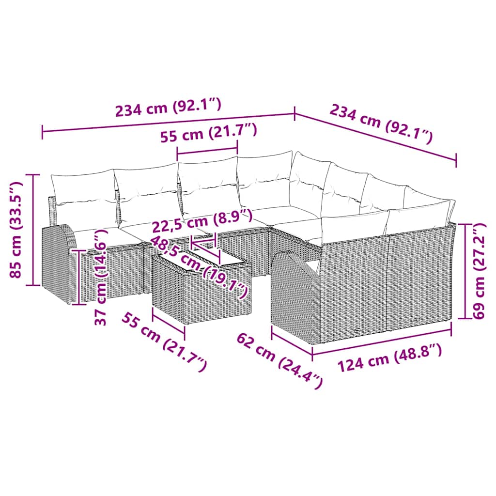 Gartensofa-set Grau 55 x 55 x 37 cm Poly-Rattan