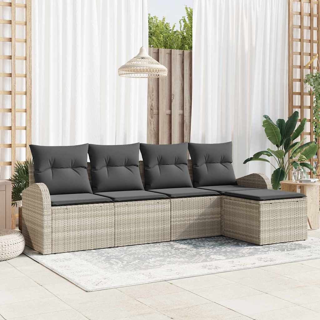 Gartensofa-set 5 stk. Hellgrau Poly-Rattan