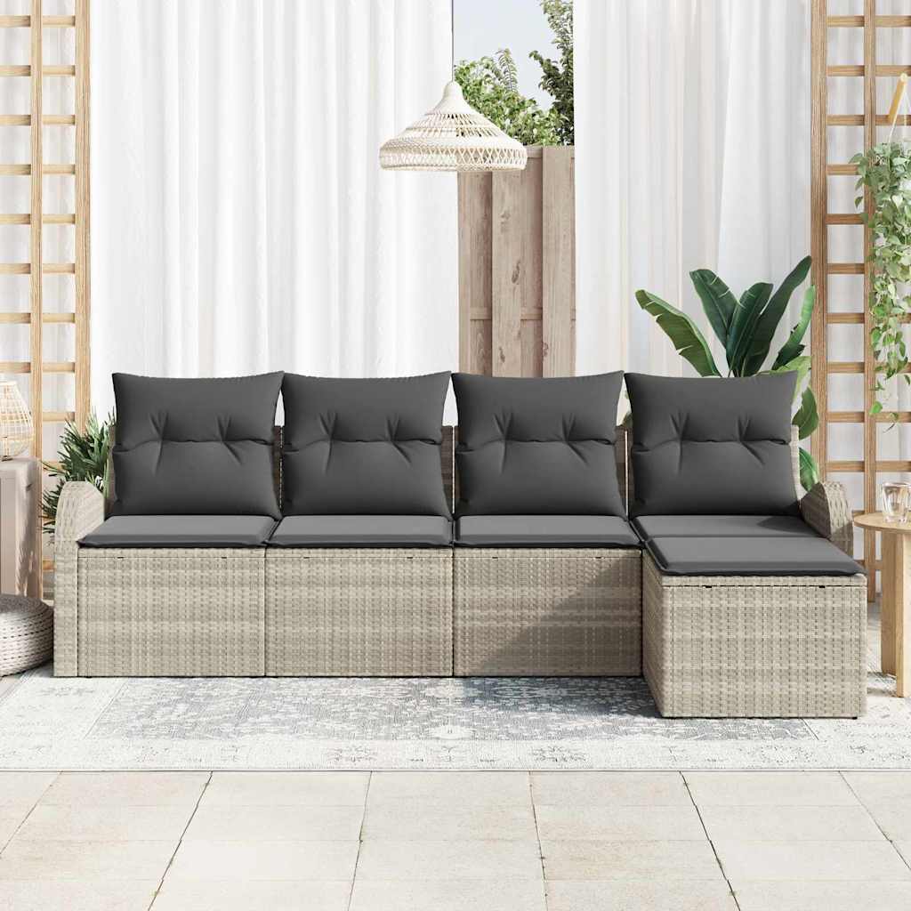 Gartensofa-set 5 stk. Hellgrau Poly-Rattan