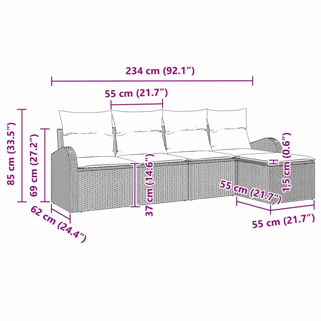 Gartensofa-set 5 stk. Hellgrau Poly-Rattan