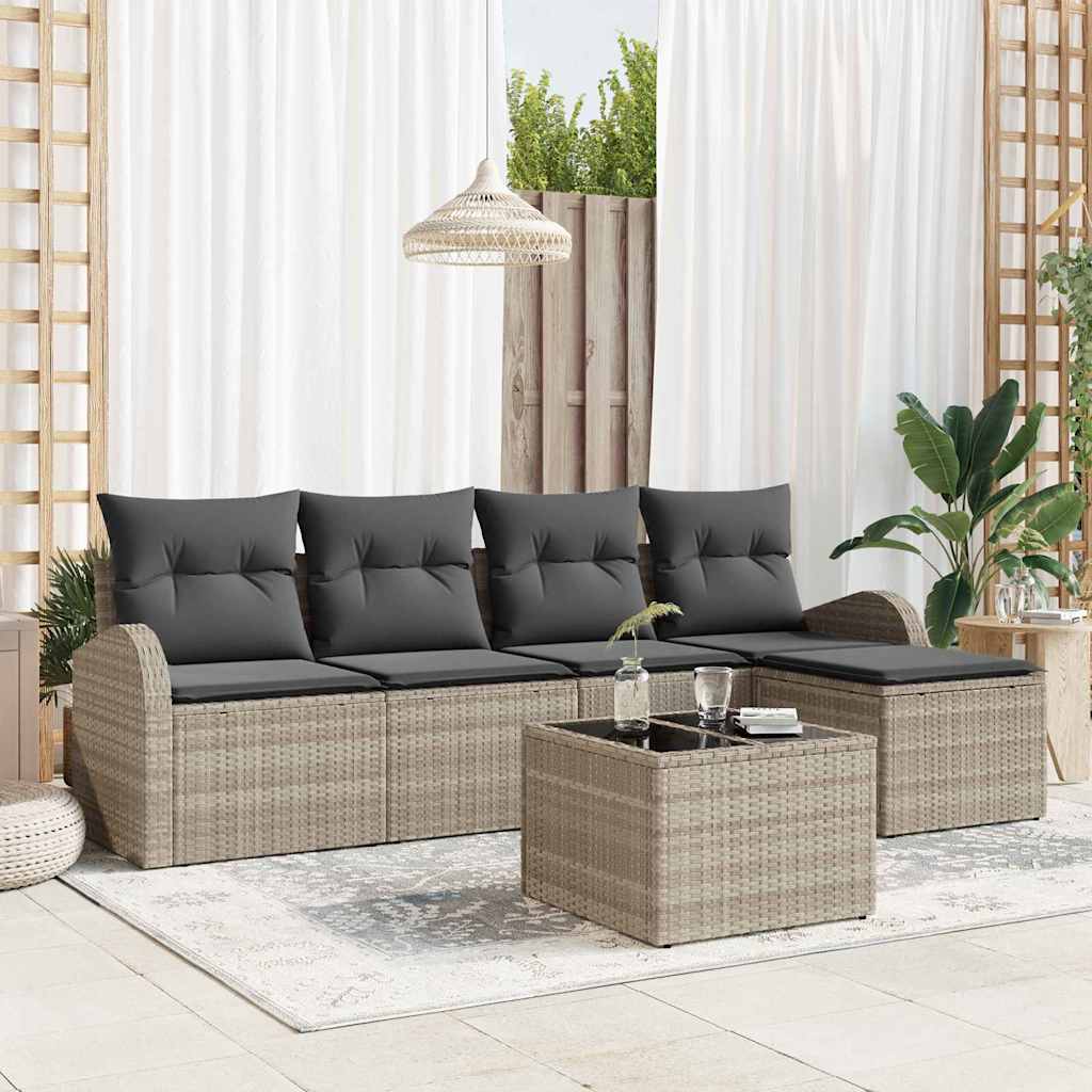 Gartensofa-set 6 stk. Hellgrau Poly-Rattan