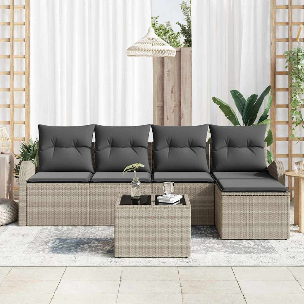 Gartensofa-set 6 stk. Hellgrau Poly-Rattan