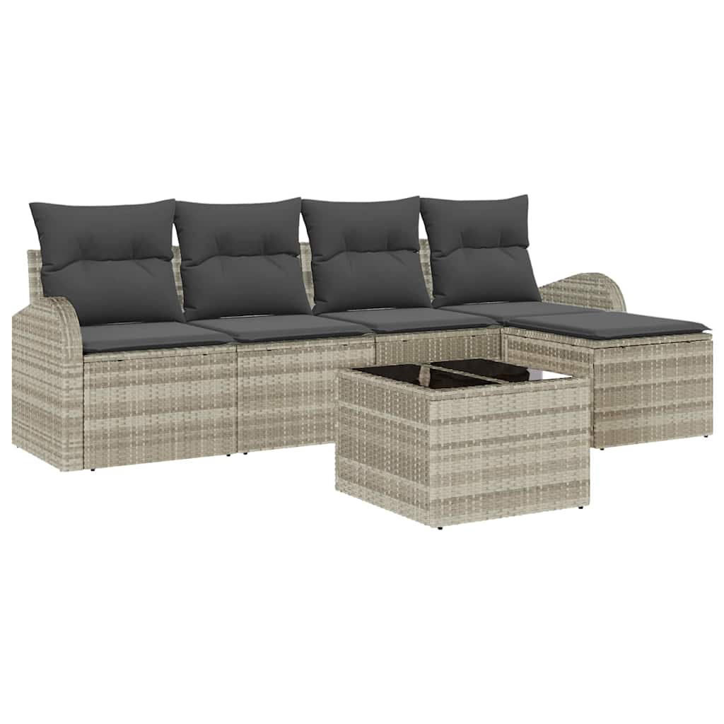 Gartensofa-set 6 stk. Hellgrau Poly-Rattan