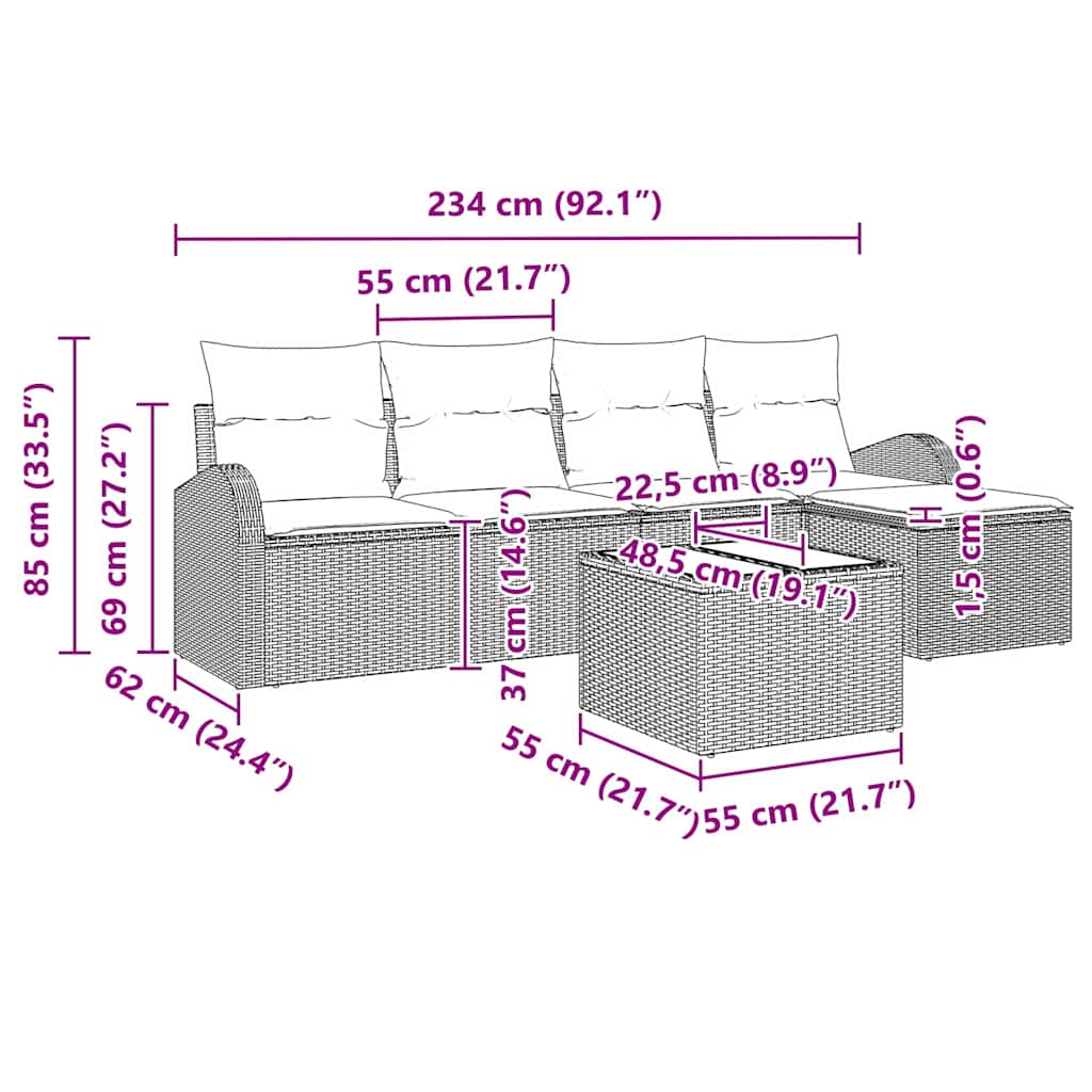 Gartensofa-set 6 stk. Hellgrau Poly-Rattan