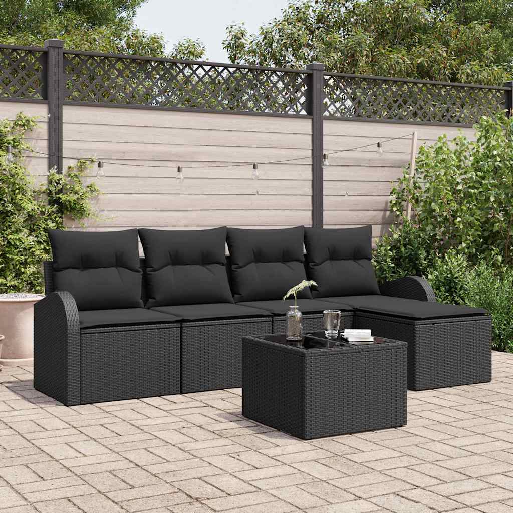 Gartensofa-set 6 stk. Schwarz Poly-Rattan