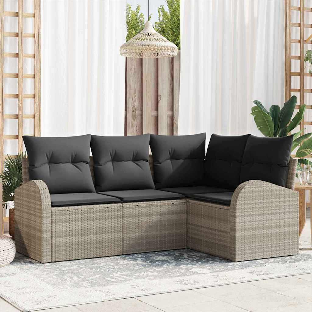 Gartensofa-set 4 stk. Hellgrau Poly-Rattan