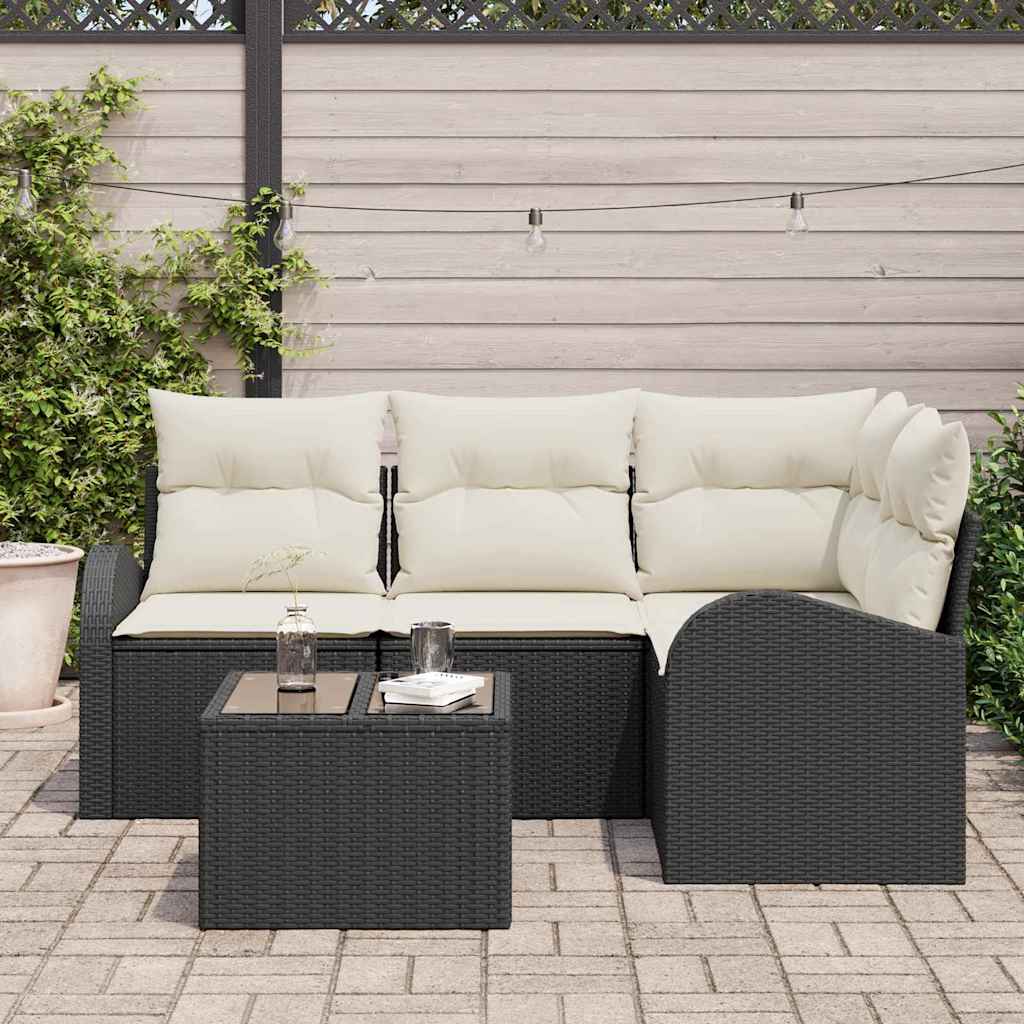 Gartensofa-set 5 stk. Schwarz Poly-Rattan