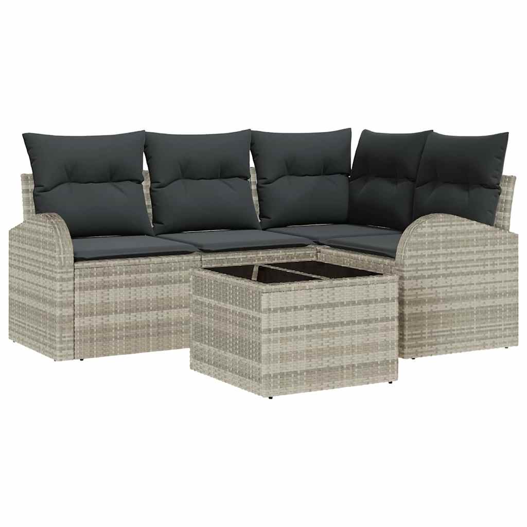 Gartensofa-set 5 pcs Hellgrau Poly-Rattan