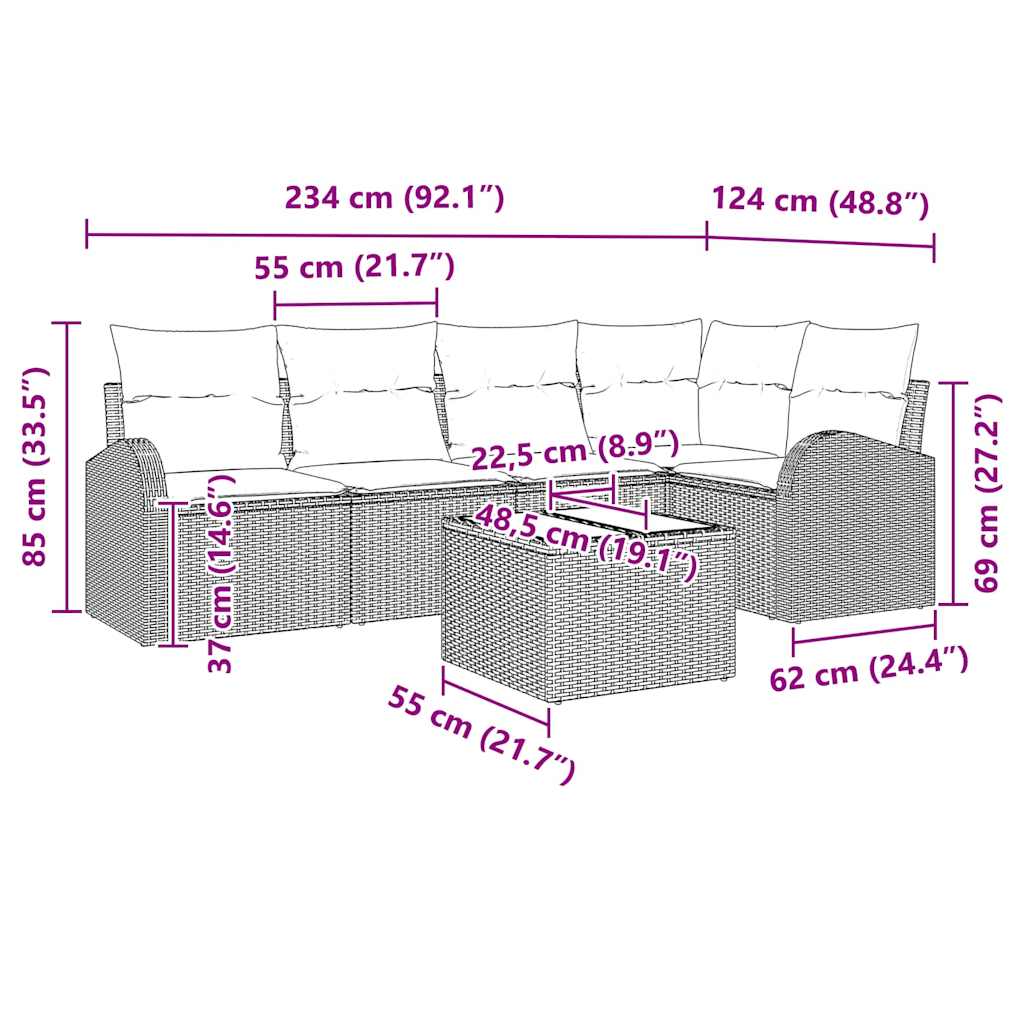 Sofa Set 6 stk. Hellgrau Polyester