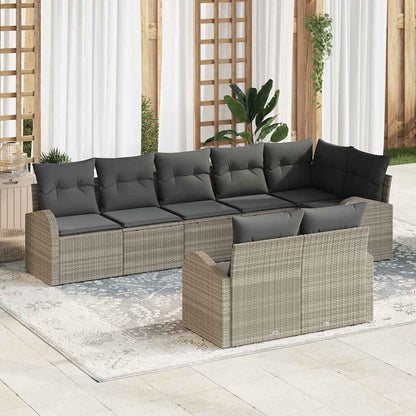 Gartensofa-set 8 stk. 8-Sitzer Hellgrau Poly-Rattan