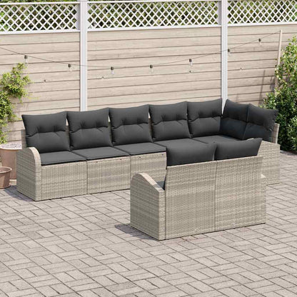 Gartensofa-set 8 stk. 8-Sitzer Hellgrau Poly-Rattan