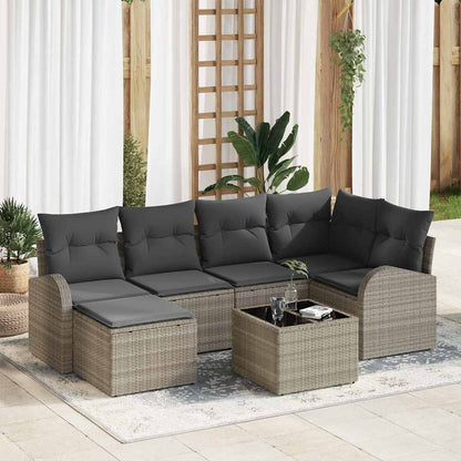 Gartensofa-set 7 stk. Hellgrau Poly-Rattan