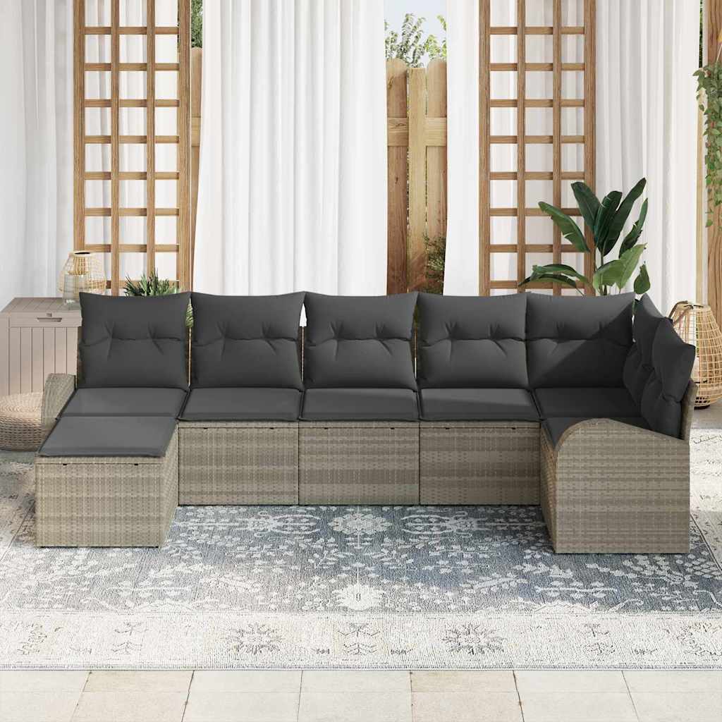 Gartensofa-set 7 stk. Hellgrau [Synthetisch]: Poly Rattan