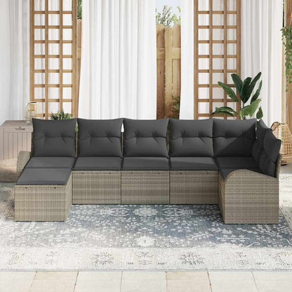 Gartensofa-set 7 stk. Hellgrau [Synthetisch]: Poly Rattan