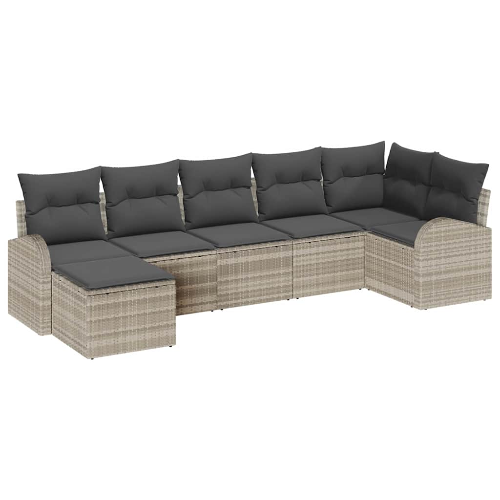 Gartensofa-set 7 stk. Hellgrau [Synthetisch]: Poly Rattan
