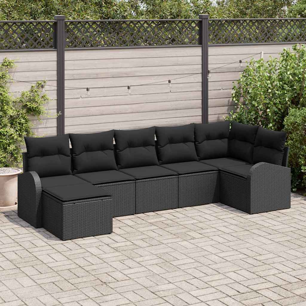 Gartensofa-set 7 stk. Schwarz [Synthetisch]: Poly Rattan