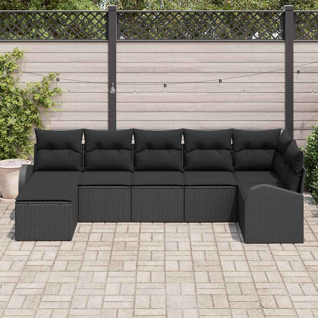 Gartensofa-set 7 stk. Schwarz [Synthetisch]: Poly Rattan