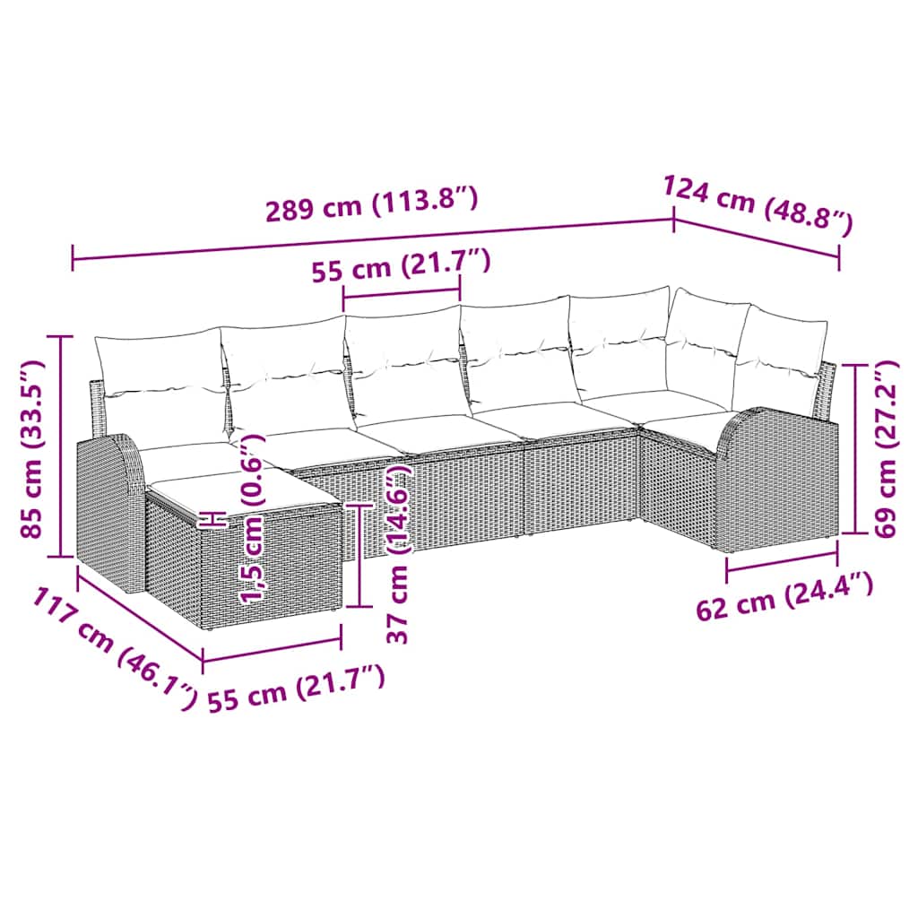 Gartensofa-set 7 stk. Schwarz [Synthetisch]: Poly Rattan