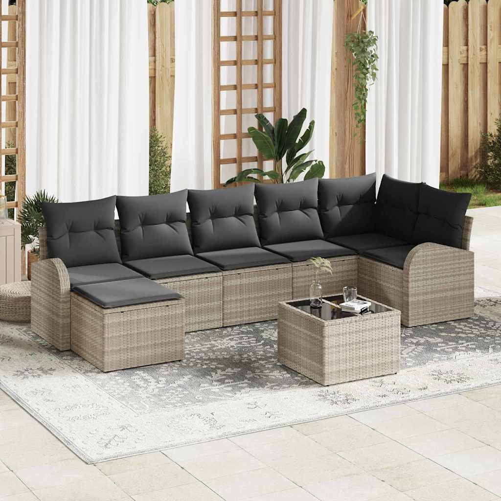Gartensofa-set 8 stk. Hellgrau [Synthetisch]: Poly Rattan