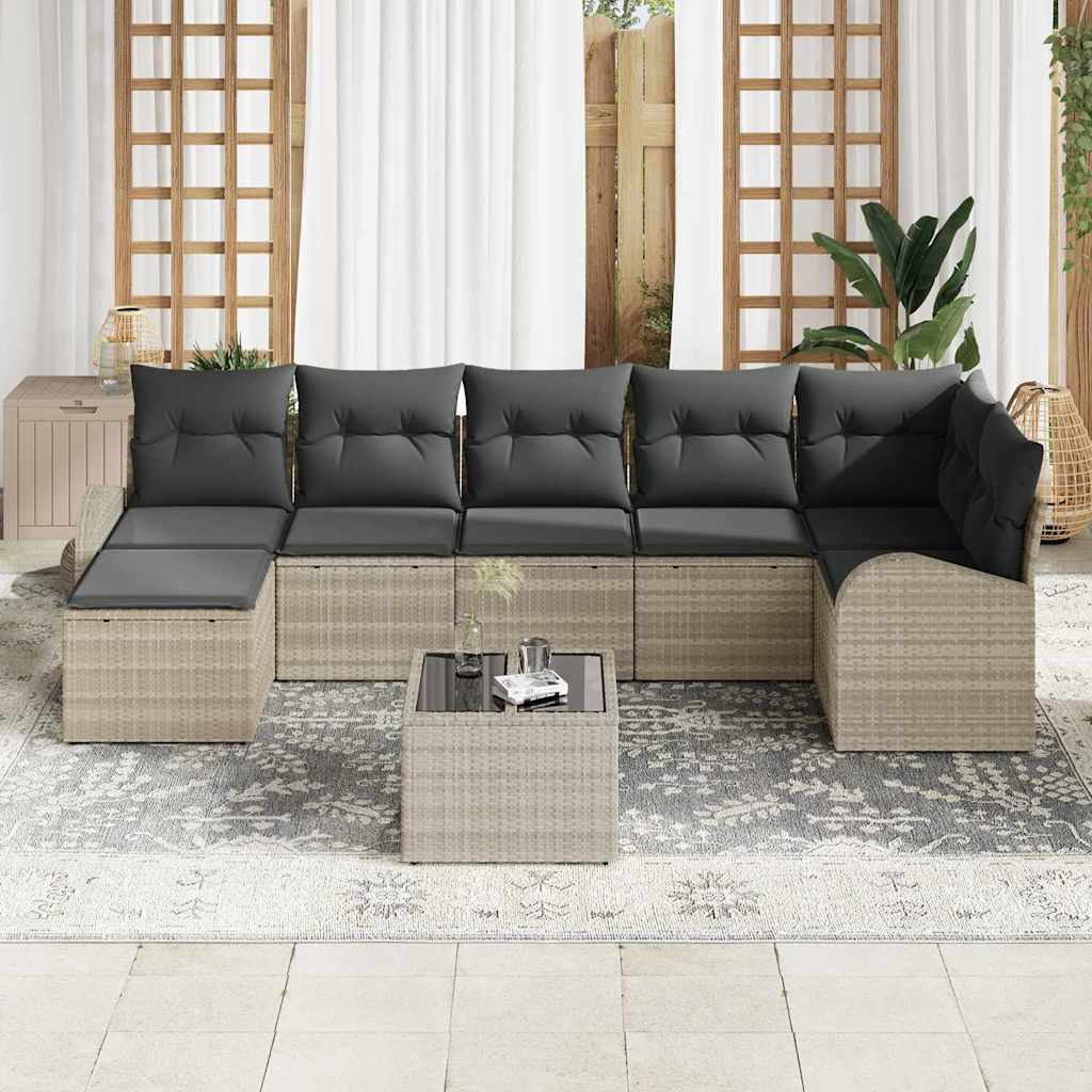 Gartensofa-set 8 stk. Hellgrau [Synthetisch]: Poly Rattan