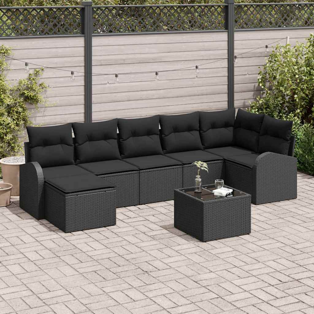 Gartensofa-set 8 stk. Schwarz [Synthetisch]: Poly Rattan
