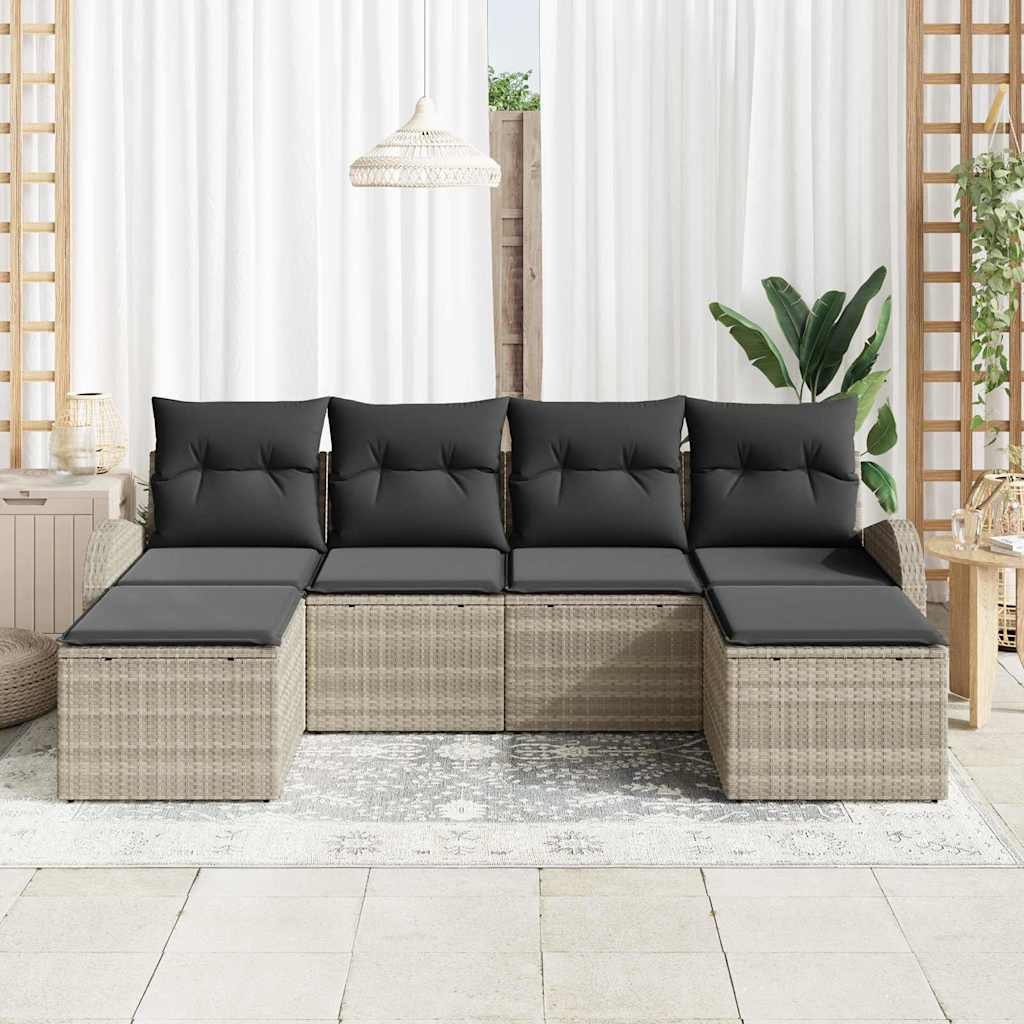 Gartensofa-set 6 Stk. Hellgrau [Synthetisch]: Poly Rattan