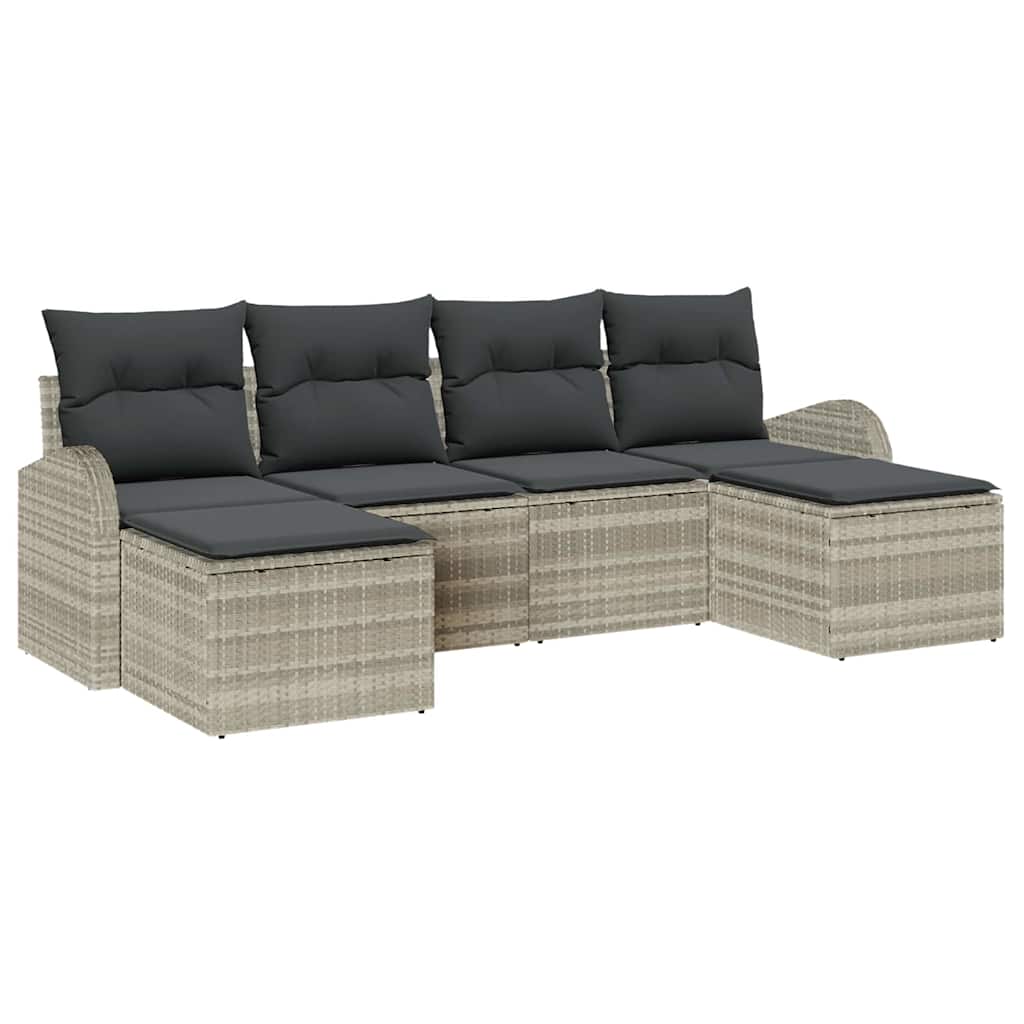 Gartensofa-set 6 Stk. Hellgrau [Synthetisch]: Poly Rattan
