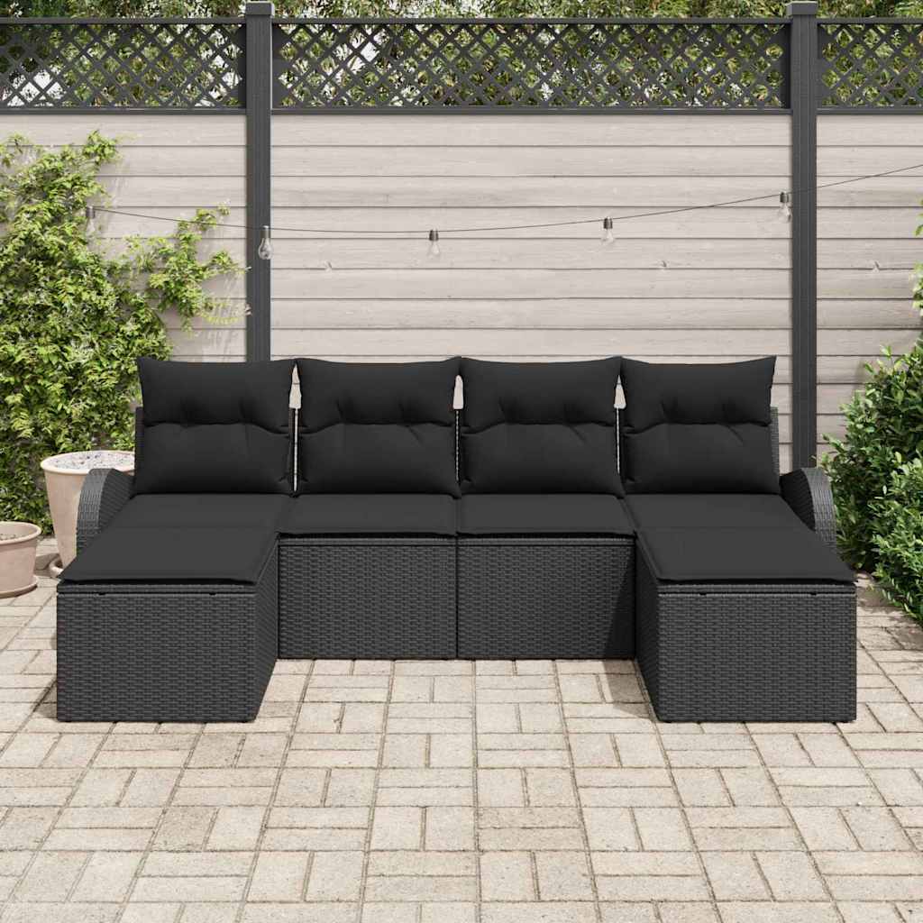 Gartensofa-set 6 stk. Schwarz [Synthetisch]: Poly Rattan