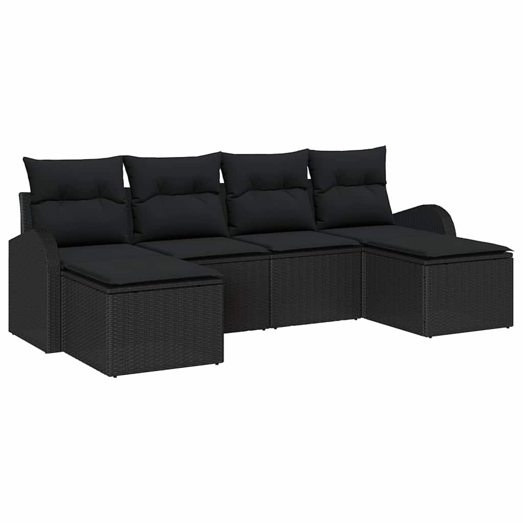 Gartensofa-set 6 stk. Schwarz [Synthetisch]: Poly Rattan