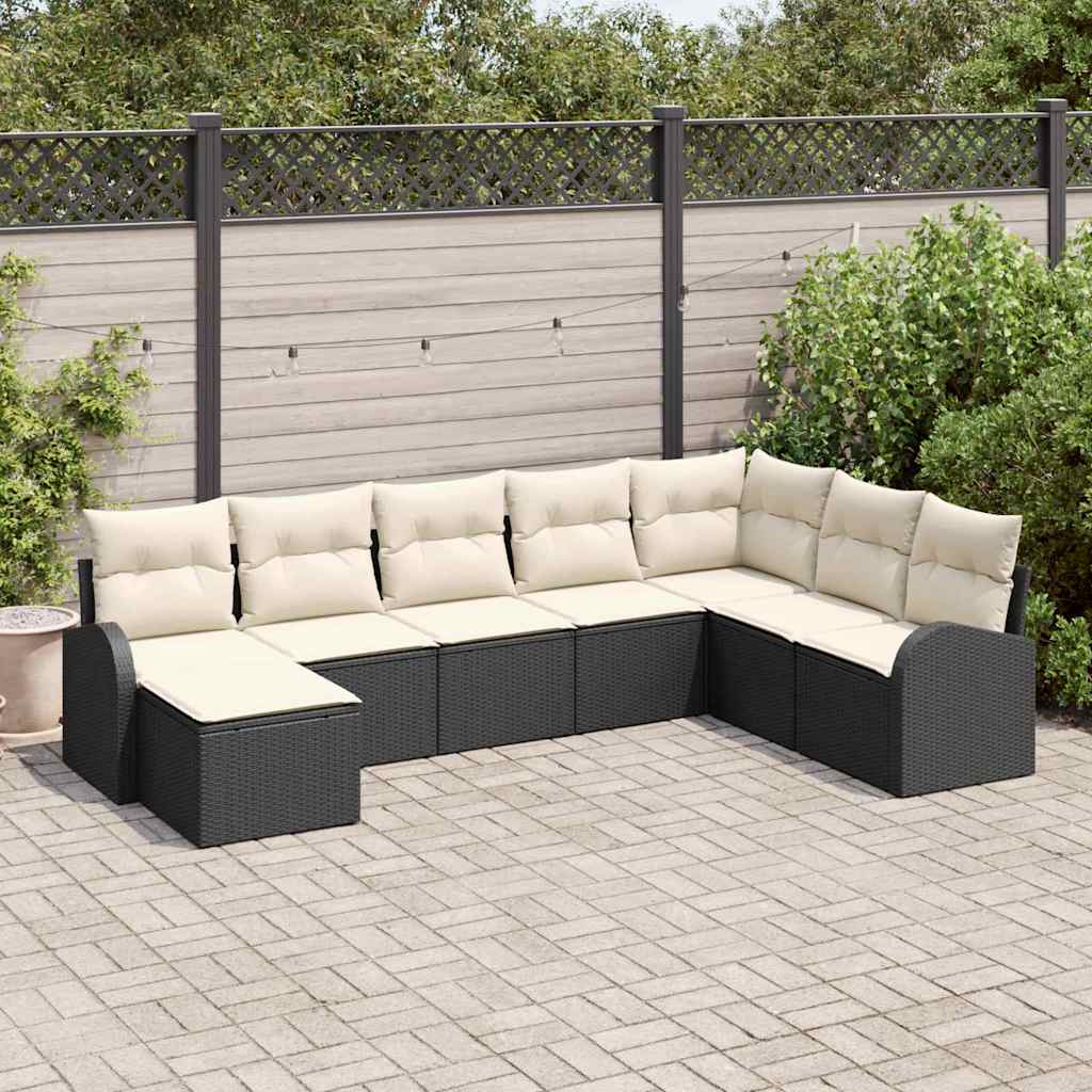Gartensofa-set 8 stk. Schwarz [Synthetisch]: Poly Rattan