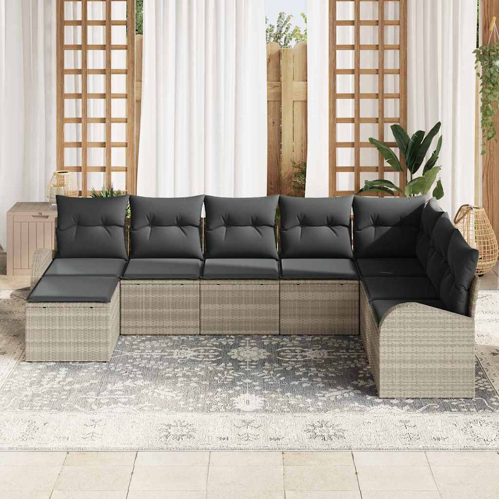 Gartensofa-set 8 Stk. Hellgrau [Synthetisch]: Poly Rattan