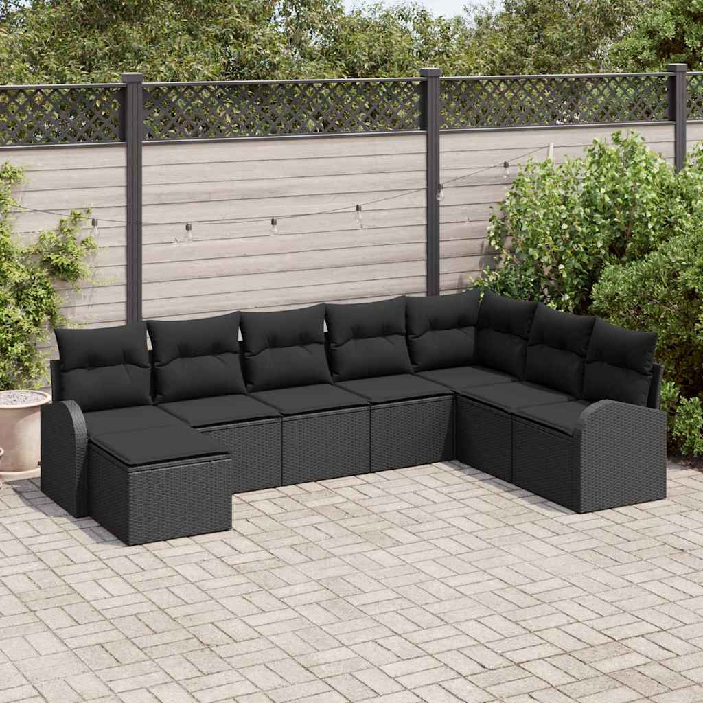 Gartensofa-set 8 stk. Schwarz [Synthetisch]: Poly Rattan