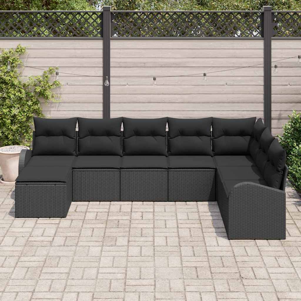 Gartensofa-set 8 stk. Schwarz [Synthetisch]: Poly Rattan