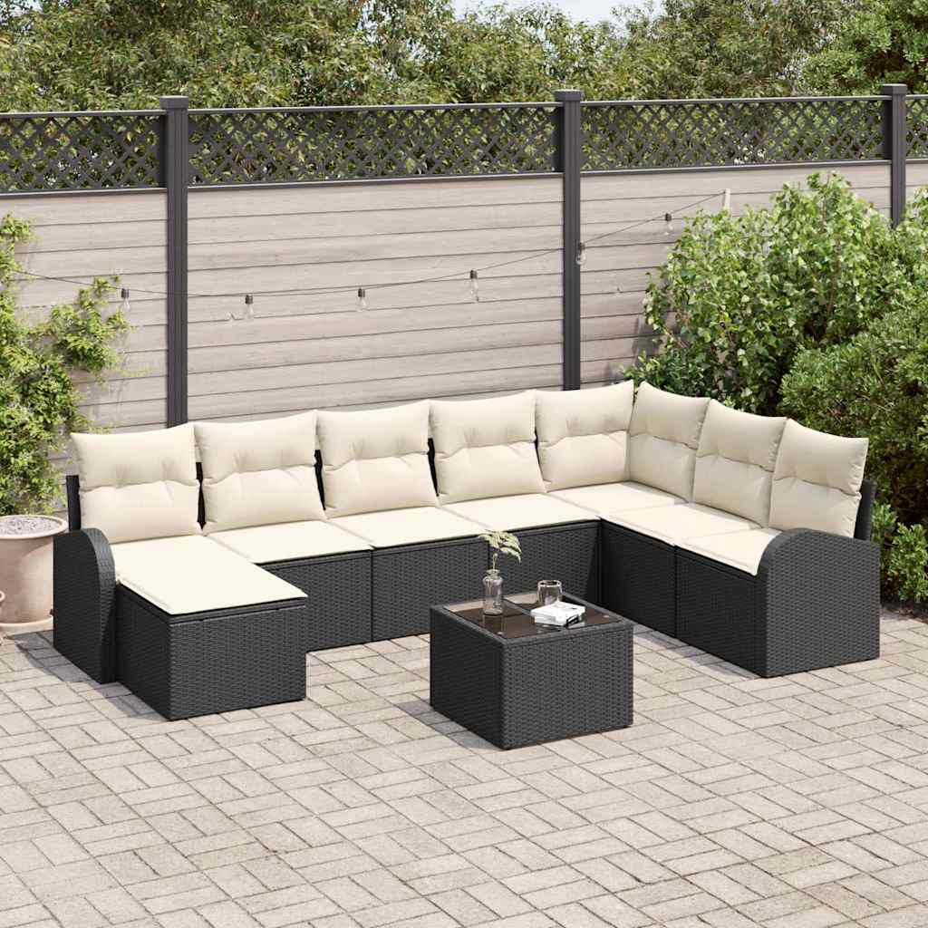 Gartensofa-set 9 stk. Schwarz [Synthetisch]: Poly Rattan