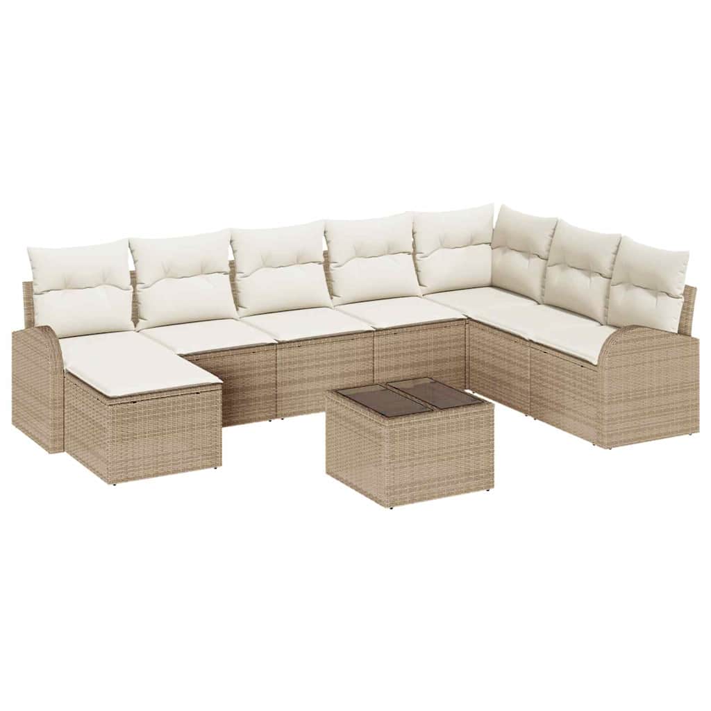 Garten-Sofa-Set mit Kissen 9 pcs Beige Poly Rattan