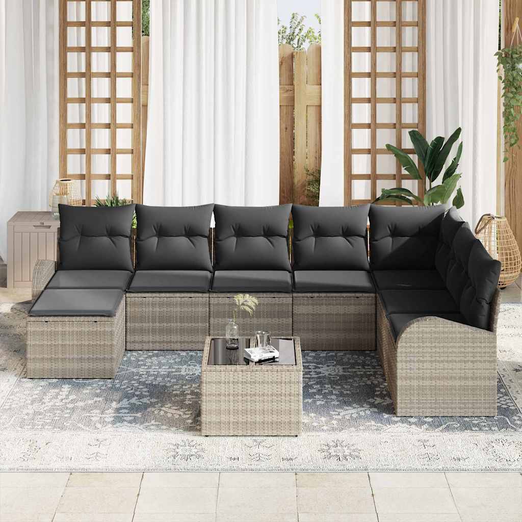 Garten-Sofa-Set mit Kissen 9 pcs Hellgrau Poly Rattan