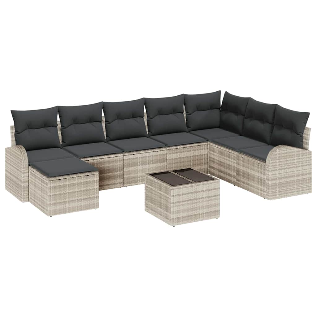 Gartensofa-set 9 Stk. Hellgrau [Synthetisch]: Poly Rattan