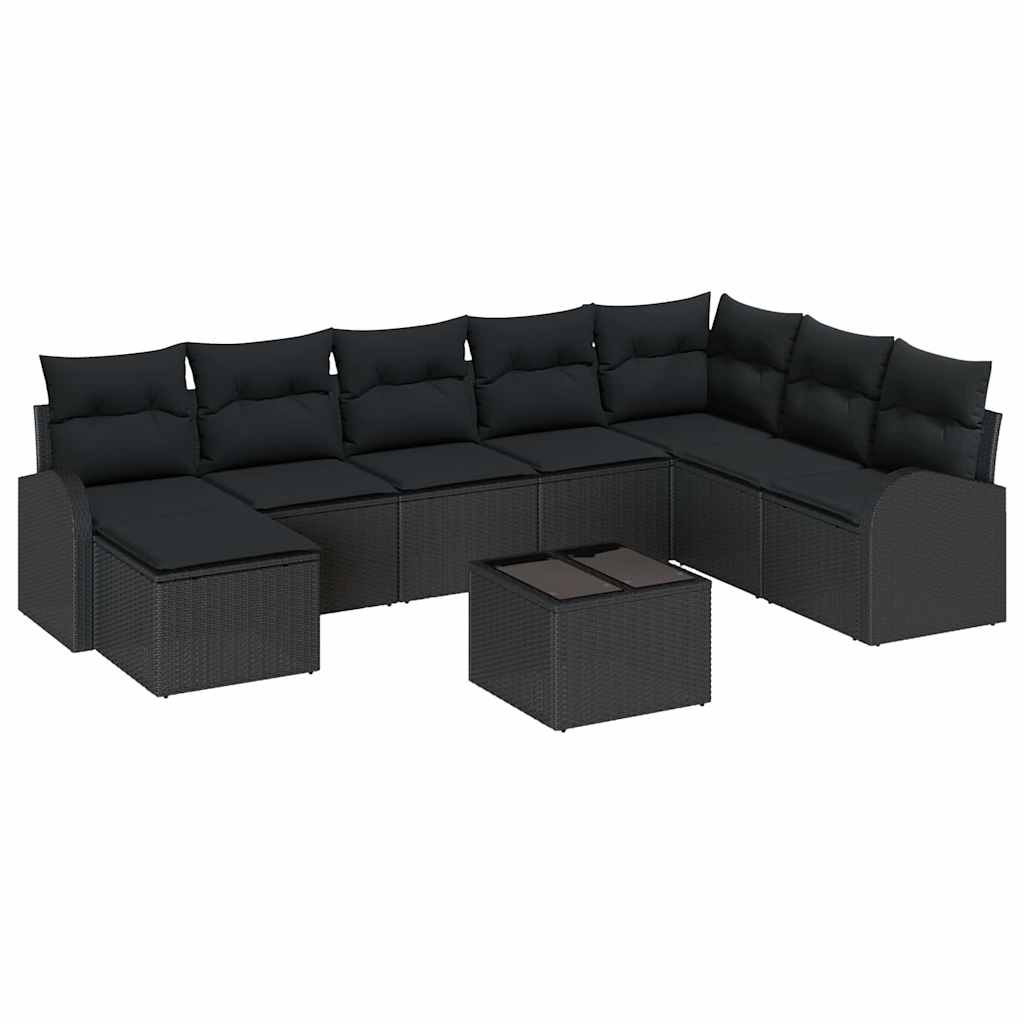 Gartensofa-set 9 stk. Schwarz [Synthetisch]: Poly Rattan