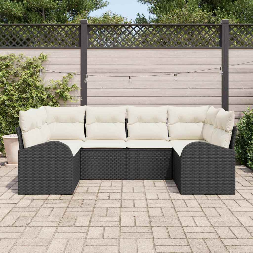 Gartensofa-set mit Kissen 6 pcs Schwarz Poly Rattan