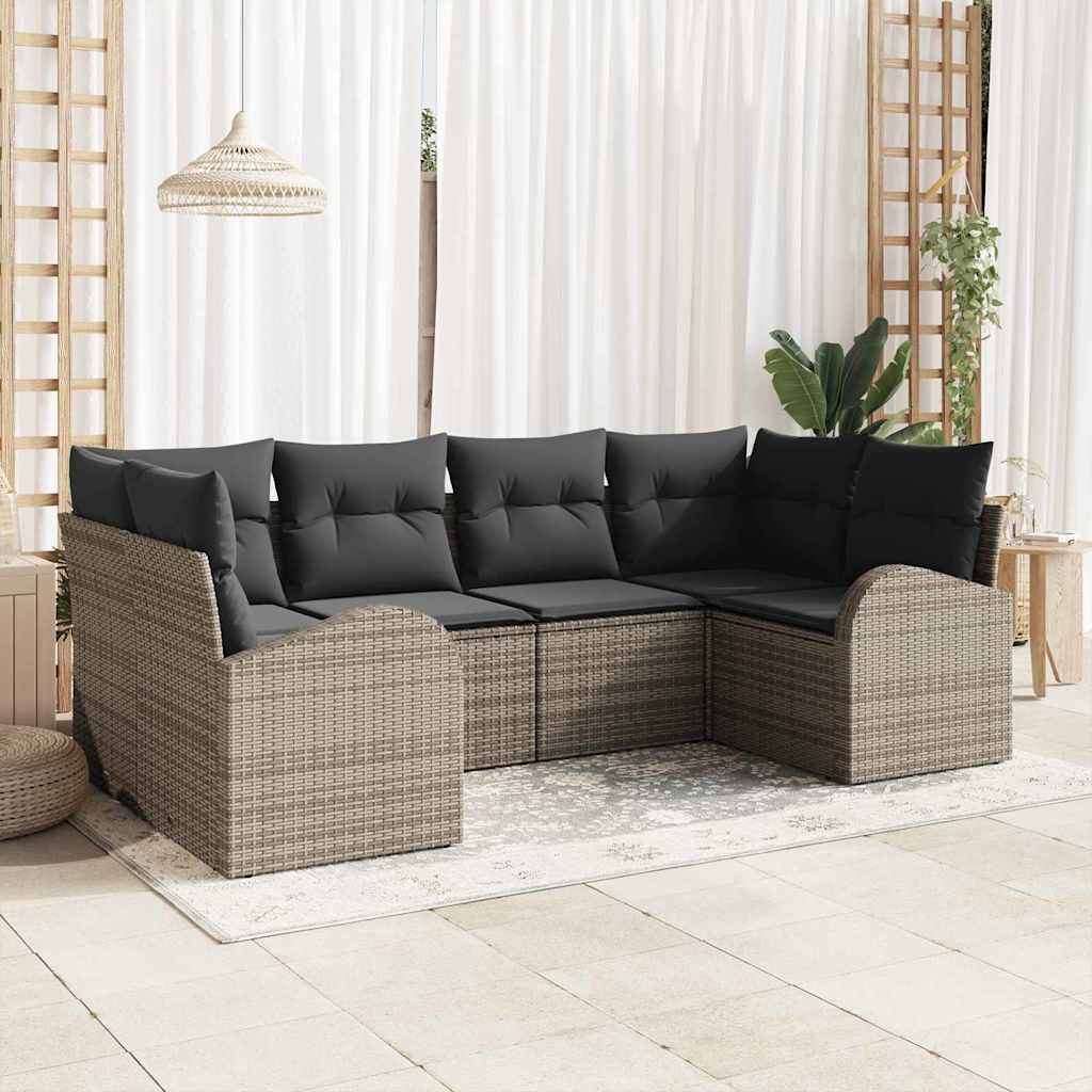 Gartensofa-set 6 stk. 6-Sitzer Grau Poly-Rattan