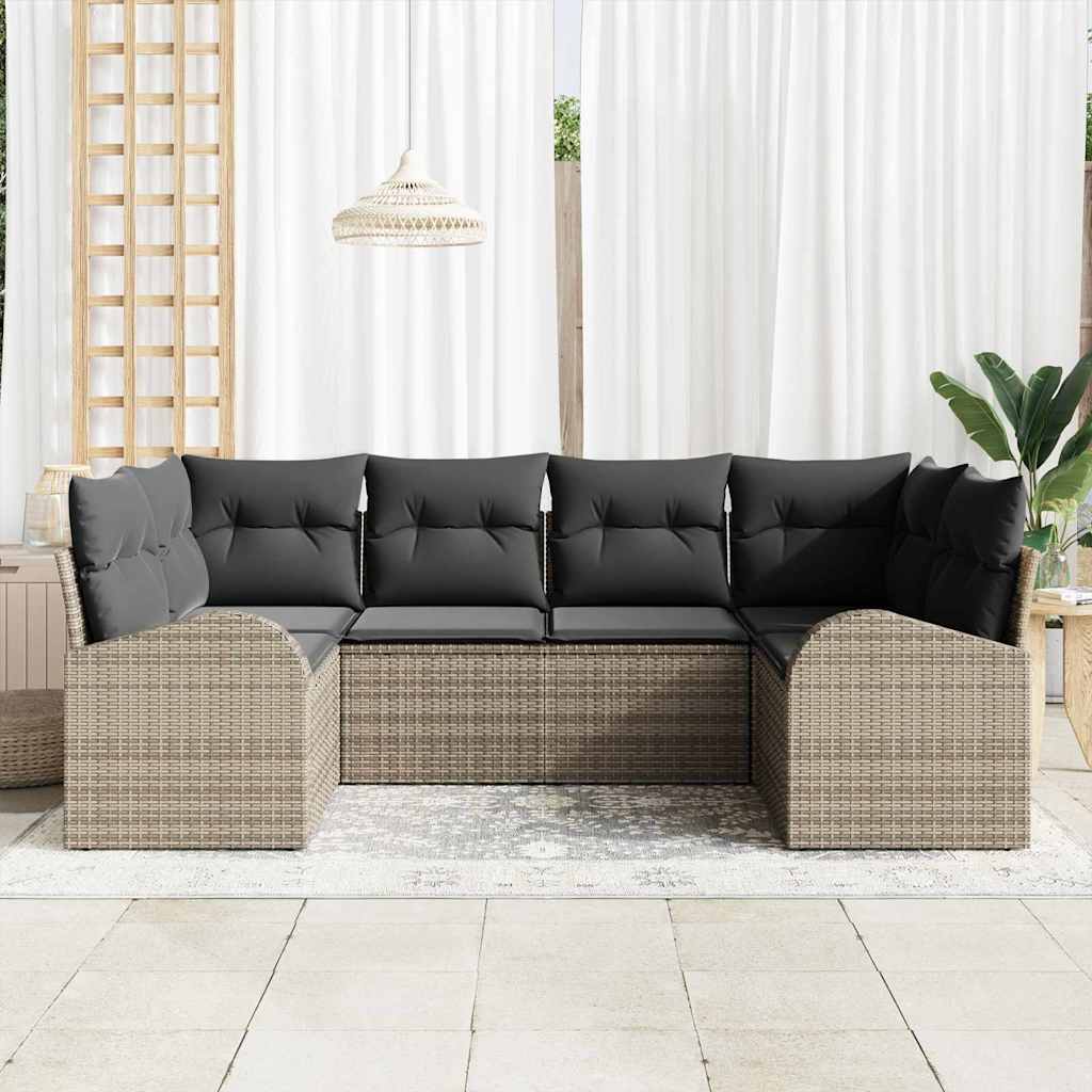 Gartensofa-set 6 stk. 6-Sitzer Grau Poly-Rattan