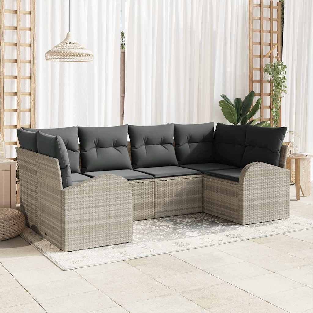Gartensofa-set 6 stk. Hellgrau [Synthetisch]: Poly Rattan