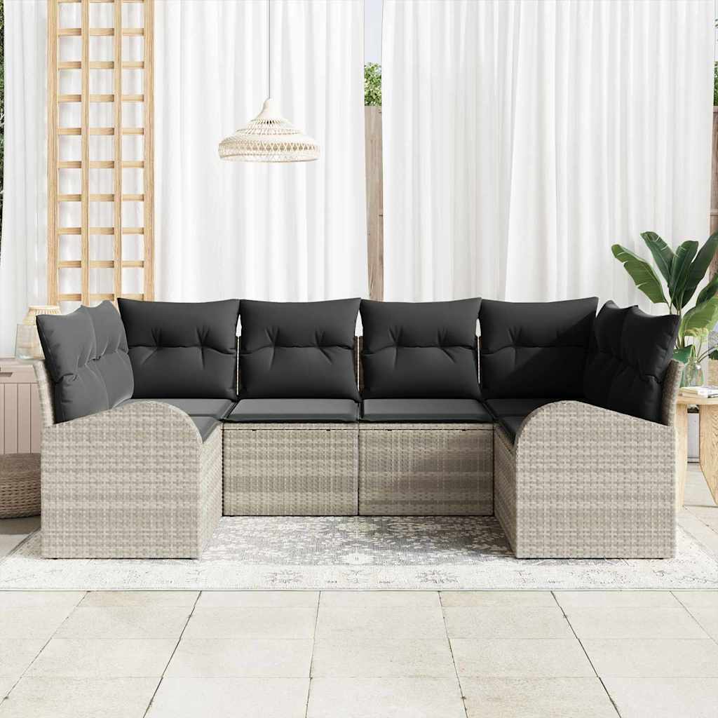 Gartensofa-set 6 stk. Hellgrau [Synthetisch]: Poly Rattan